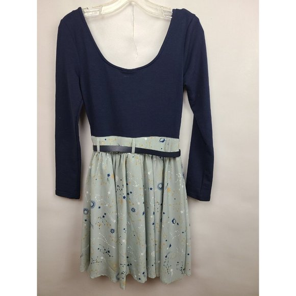 ModCloth Navy Gray Constellation Printed Skirt Belted Dress Size Small - Picture 7 of 9